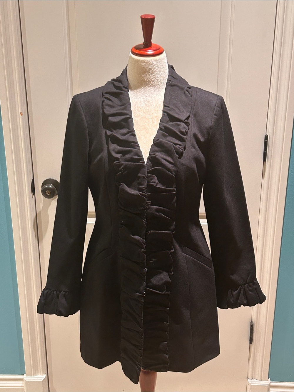 INC International Concepts Black Ruffled Front Blazer
